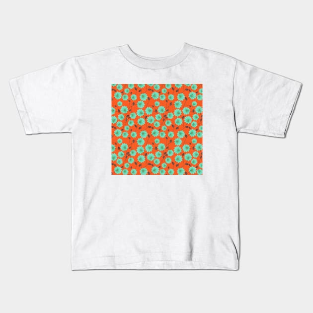 Blue & Orange Floral Pattern Kids T-Shirt by FloralPatterns